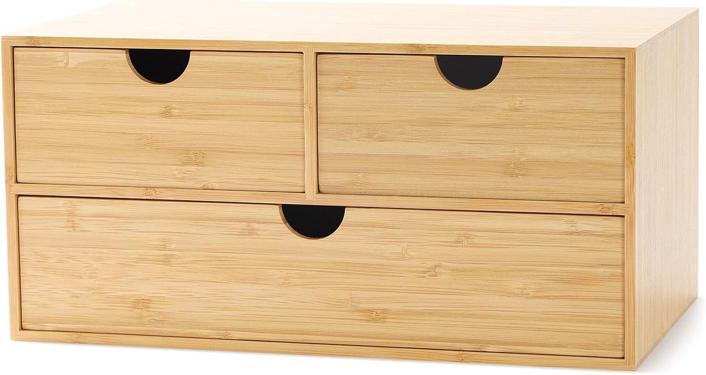Bamboo Desktop Drawer Organizer with Three Drawers for Efficient Office and Home Storage Solutions