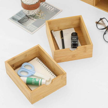 Bamboo Desktop Drawer Organizer with Three Drawers for Efficient Office and Home Storage Solutions