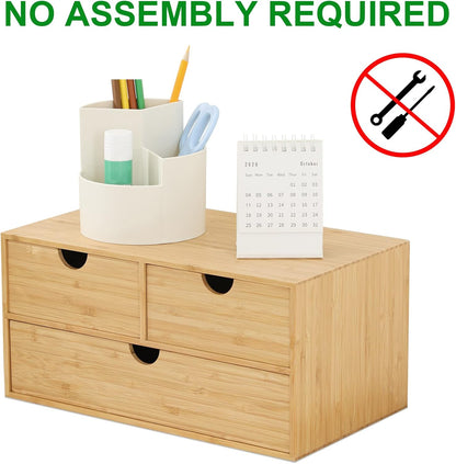 Bamboo Desktop Drawer Organizer with Three Drawers for Efficient Office and Home Storage Solutions